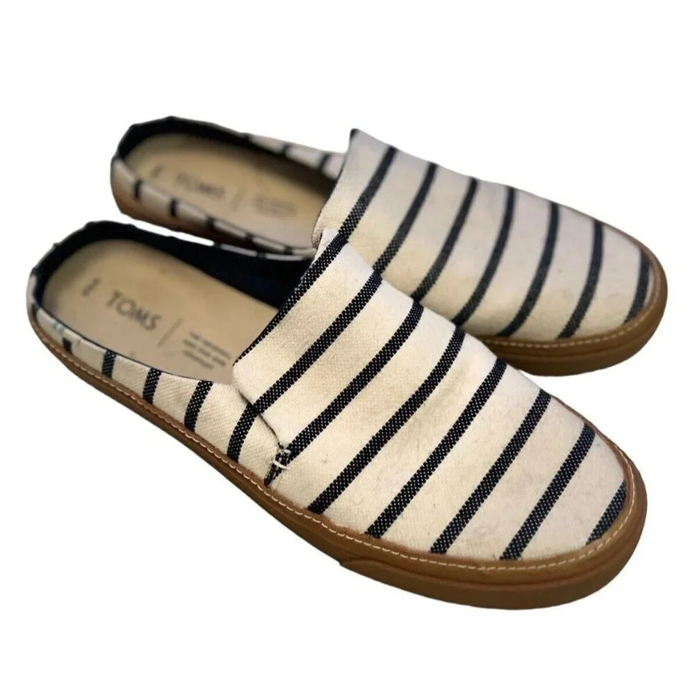 Toms Sunrise Riviera Slip-On Slide On Blue Stripe Size 8.5 Rubber Sole Canvas